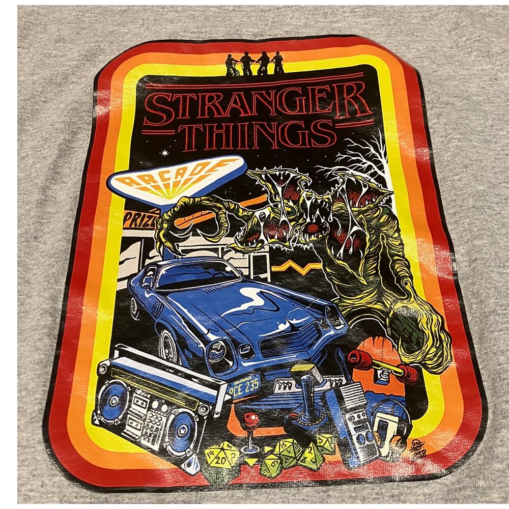 Stranger Things Gray Graphic Tee Port & Company‎ Size Large Netflix 80s